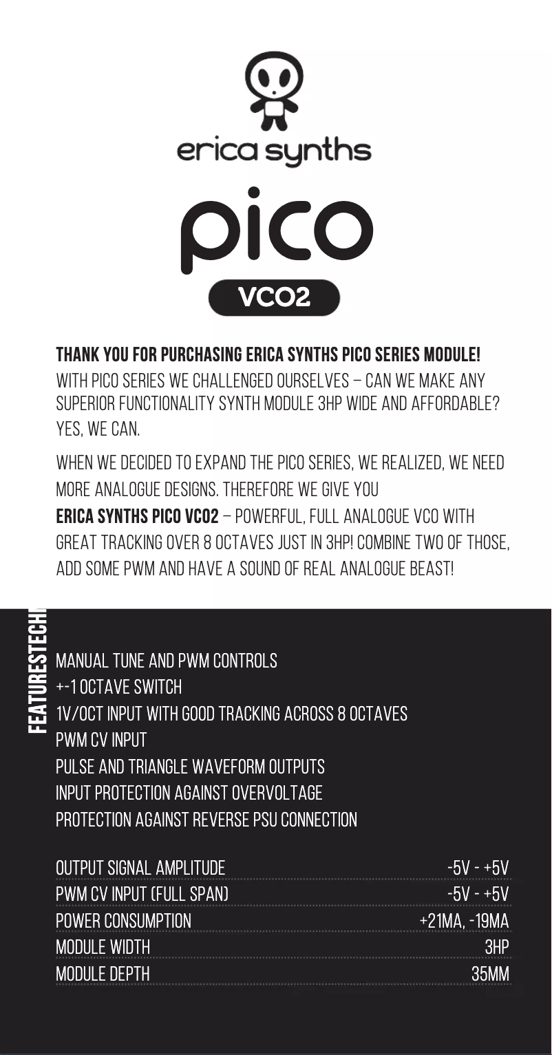 Page n°1 - Manuel utilisateur Erica Synths Pico VCO2