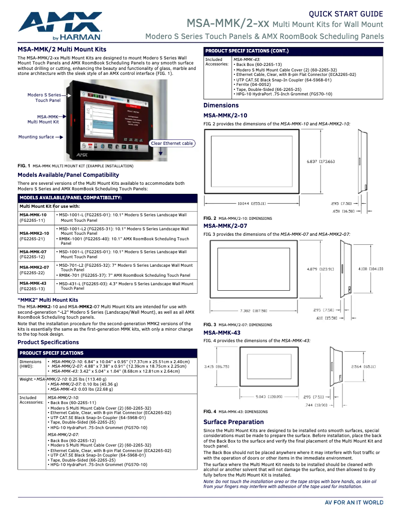 Page 1 de la notice Manuel utilisateur AMX MSA-MMK2-10