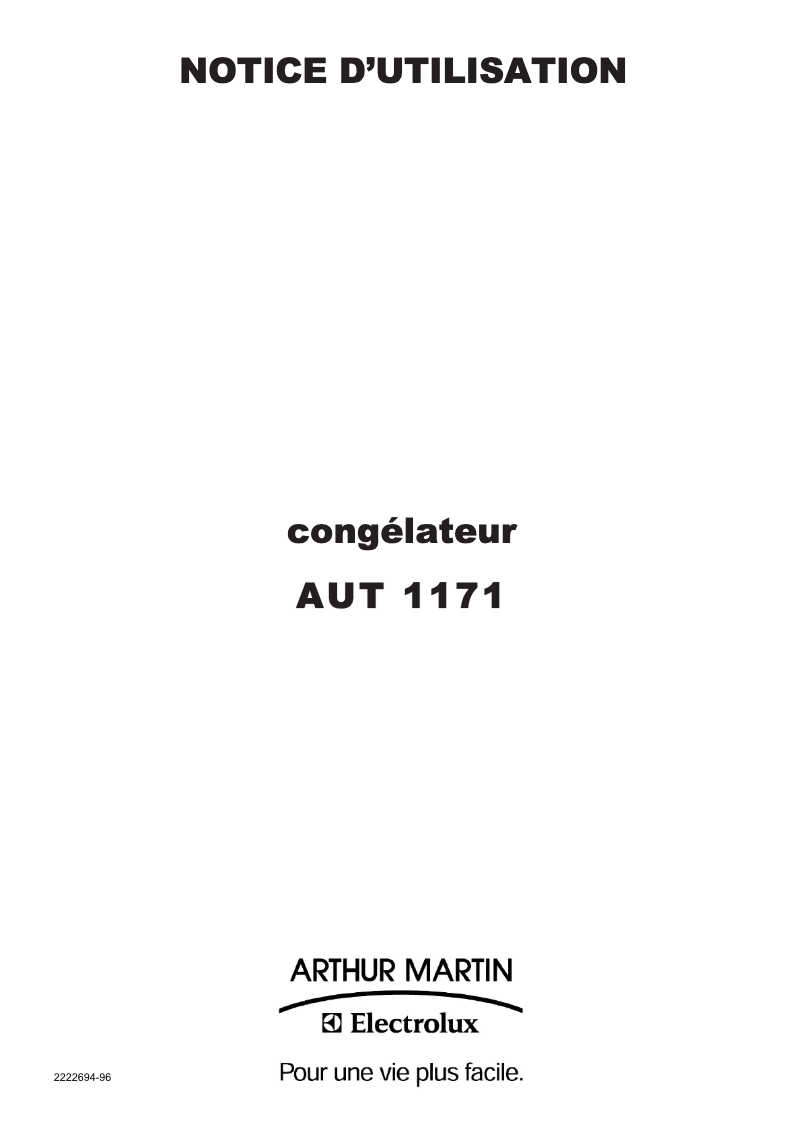 Page 1 de la notice Manuel utilisateur Arthur Martin-Electrolux AUT 1171