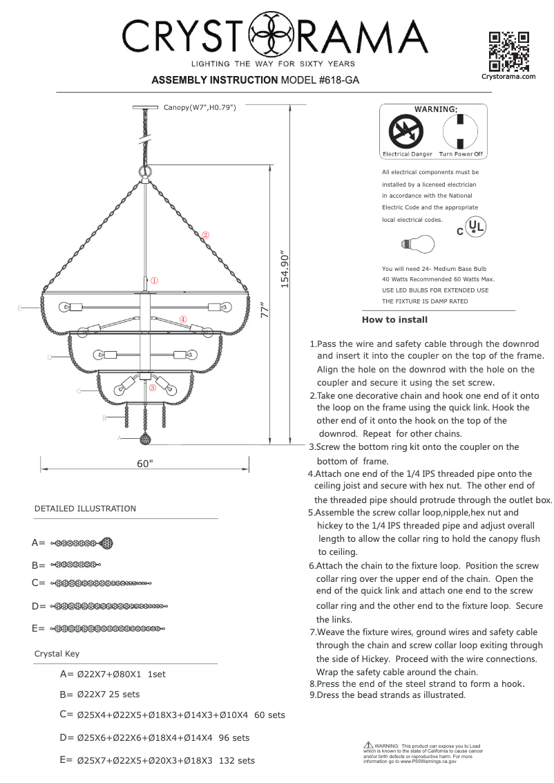 Page 1 de la notice Manuel utilisateur Crystorama Rylee 618-GA