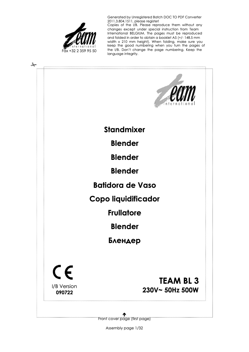 Image de la première page du manuel de l'appareil BL 3 S