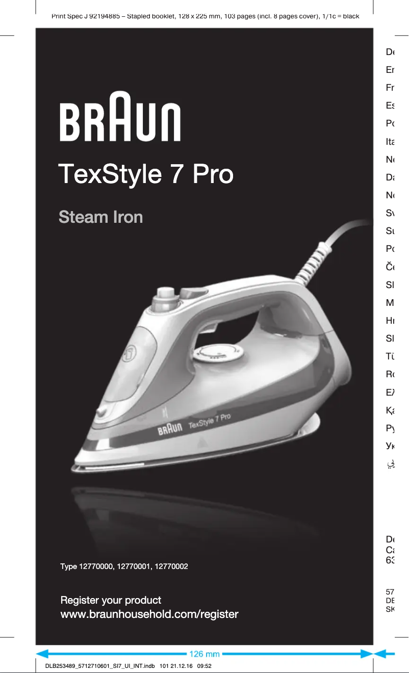 Page 1 de la notice Manuel utilisateur Braun TexStyle 7 SI 7066