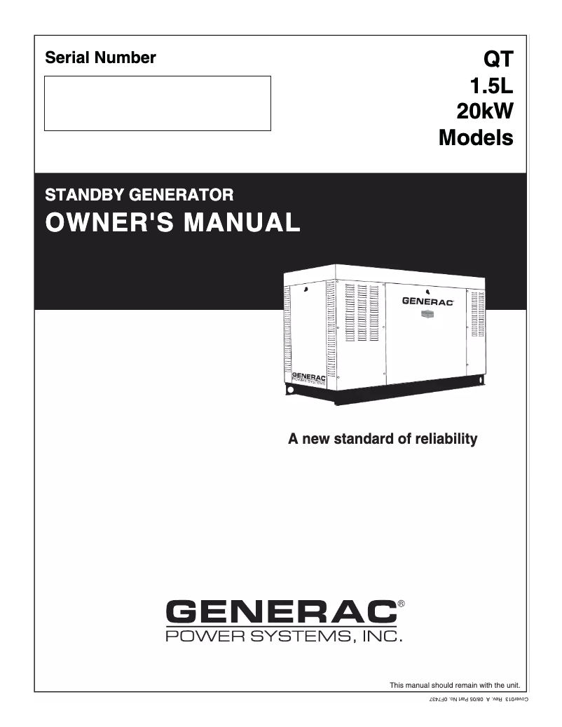 Page n°1 - Manuel utilisateur Generac QT02015ANAN
