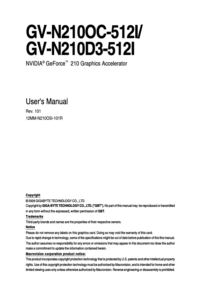 Página 1 del manual Manual de usuario Gigabyte GV-N210OC-512I