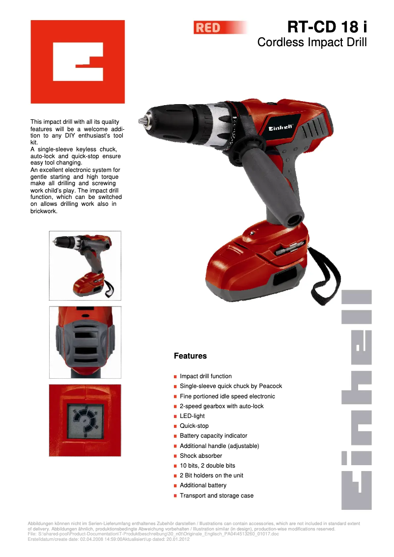 Page 1 de la notice Manuel utilisateur Einhell RT-CD 18 i