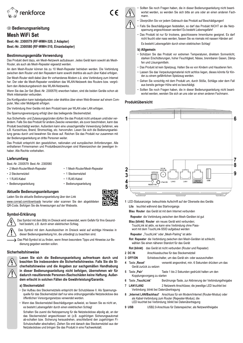 Page 1 de la notice Manuel utilisateur Renkforce RF-WMH-310