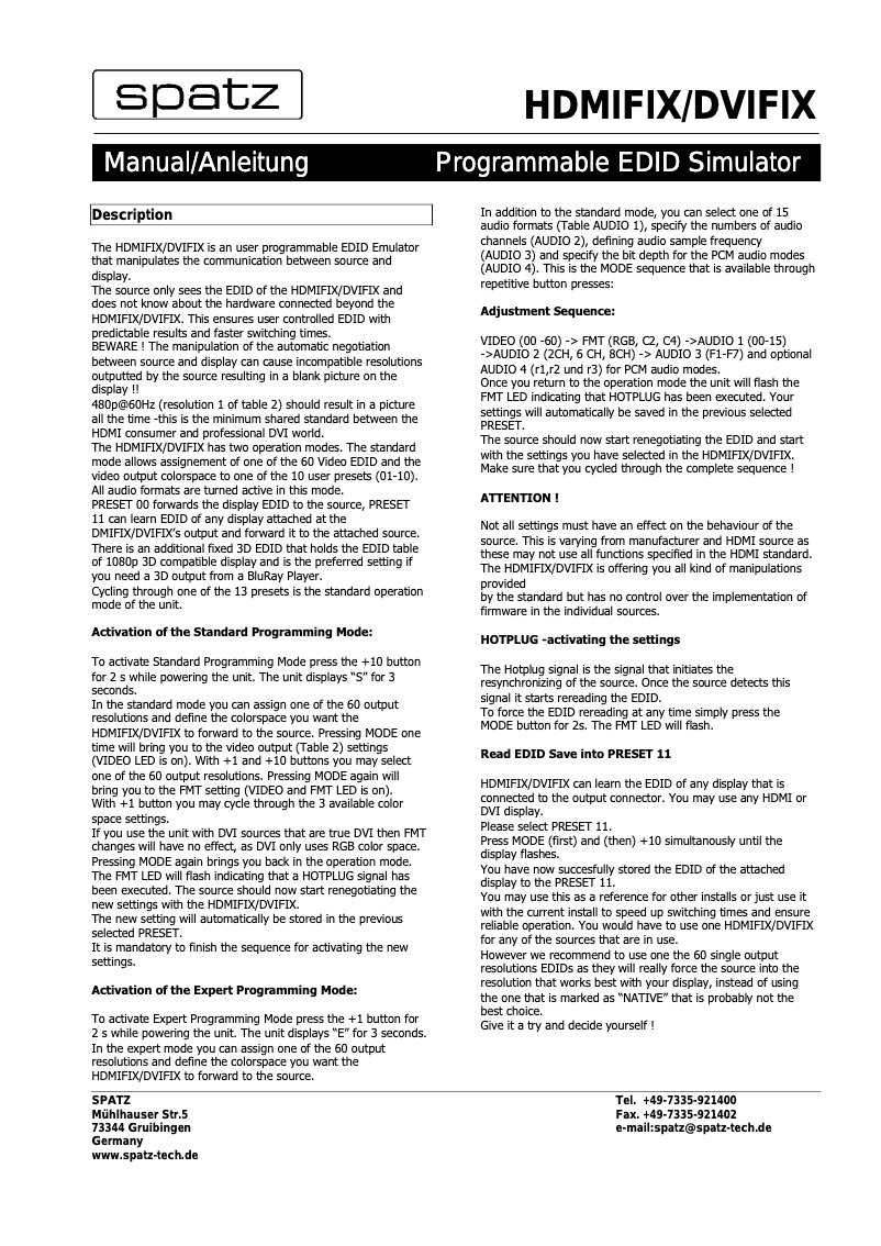 Image de la première page du manuel de l'appareil DVIFIX