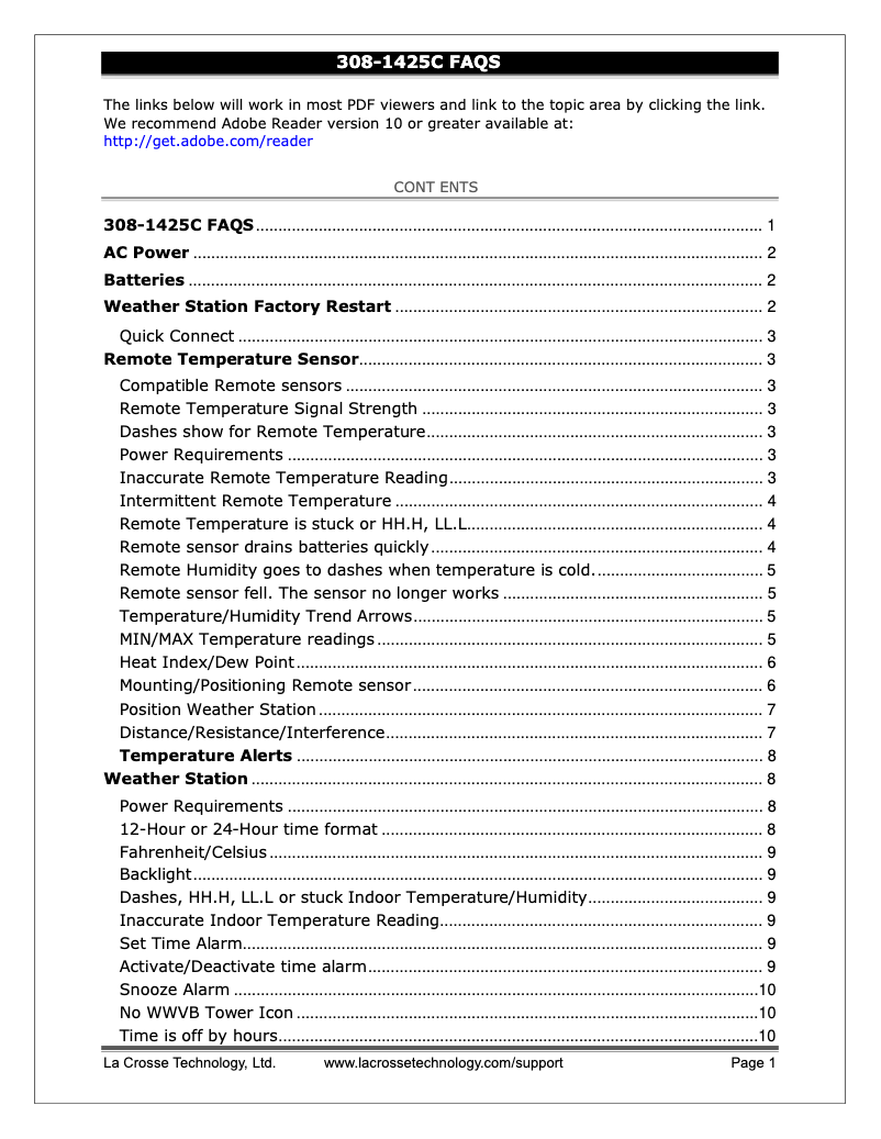 Page n°1 - FAQ La Crosse Technology 308-1425C