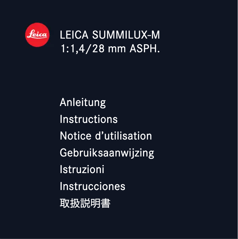 Image de la première page du manuel de l'appareil Summilux-M 28 f/1.4 ASPH.