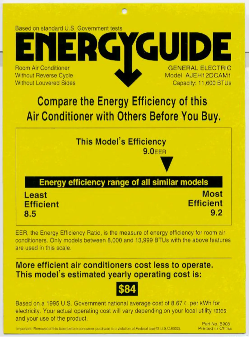 Page 1 of the manual Energy Label GE AJEH12DCA