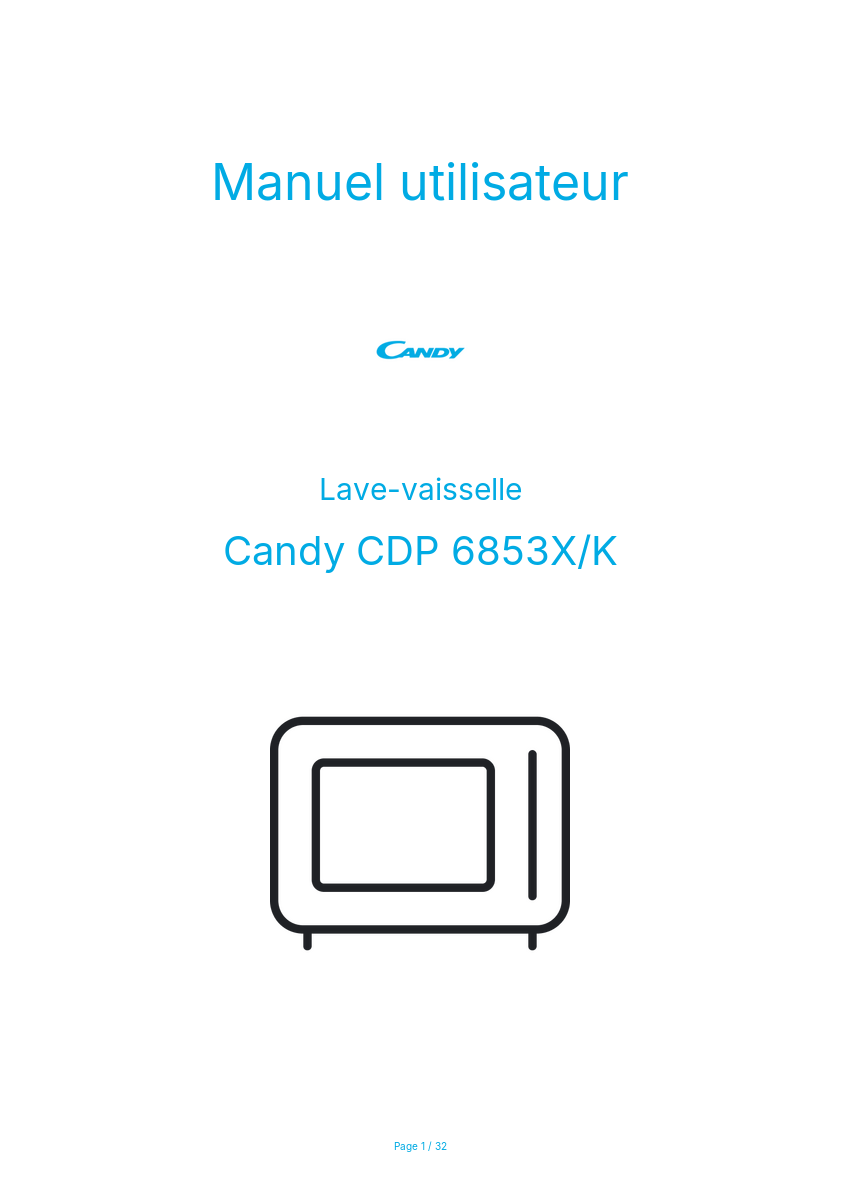 Page n°1 - Manuel utilisateur Candy CDP 6853X/K
