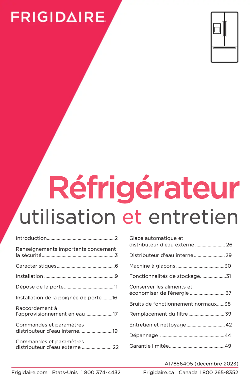 Page n°1 - Manuel utilisateur Frigidaire FRFN2813AF