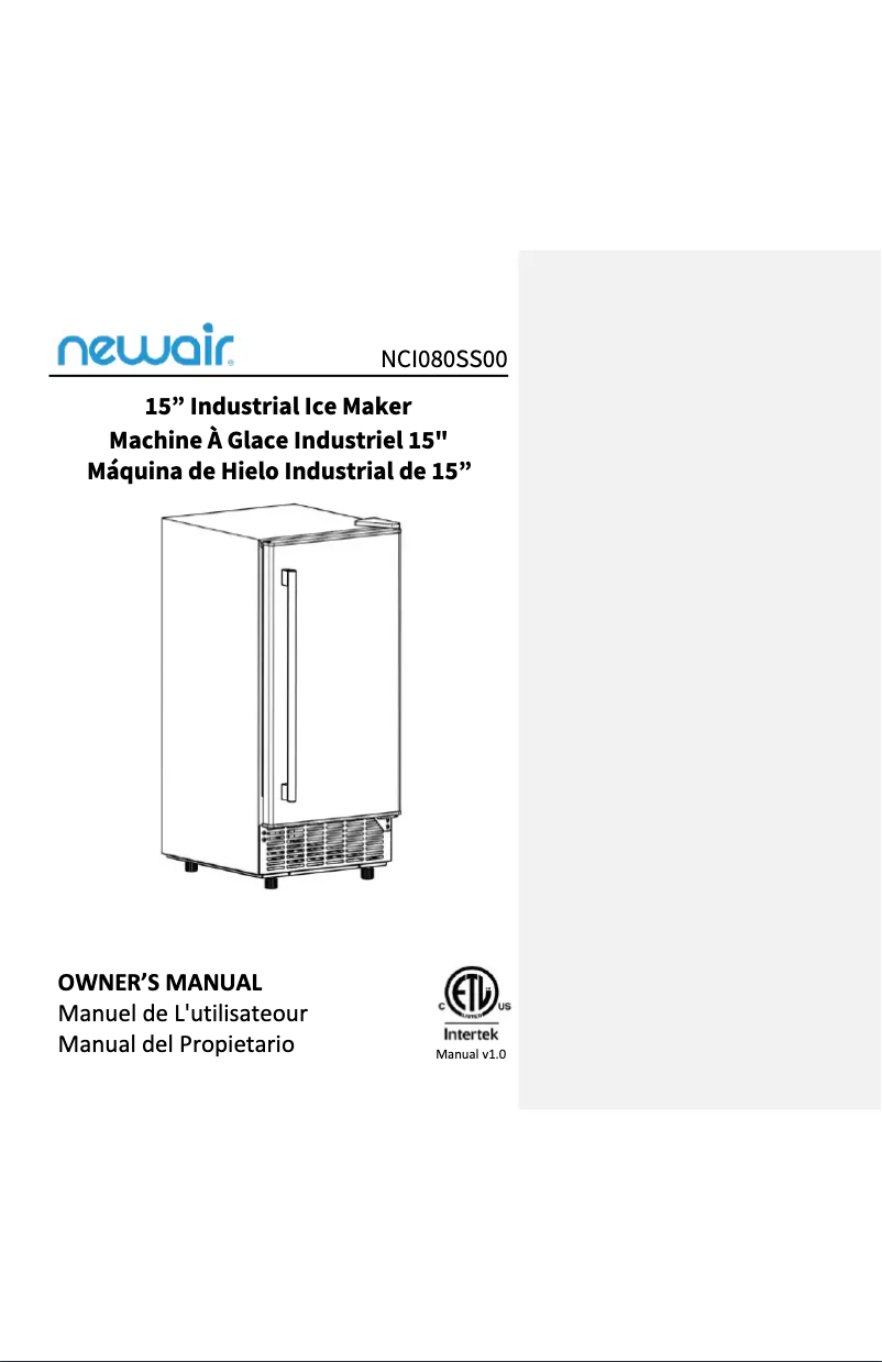 Page n°1 - Manuel utilisateur NewAir NCI080SS00