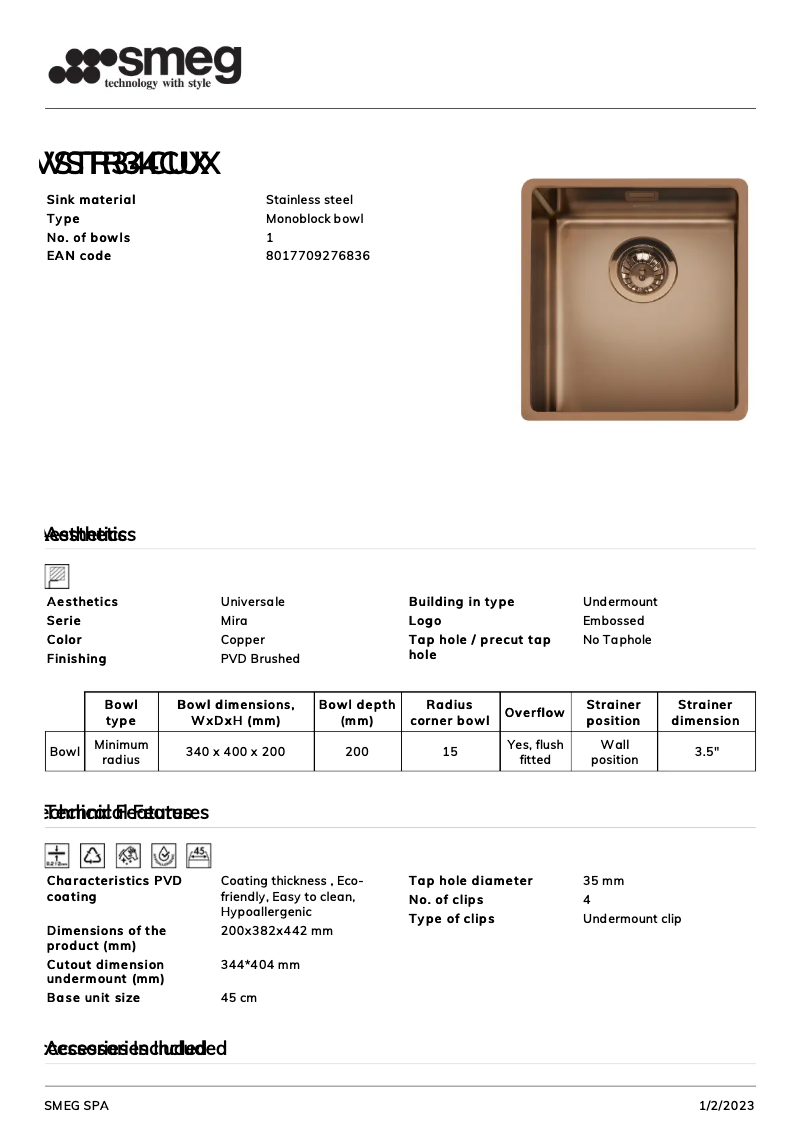 Page n°1 - Brochure Smeg VSTR34CUX