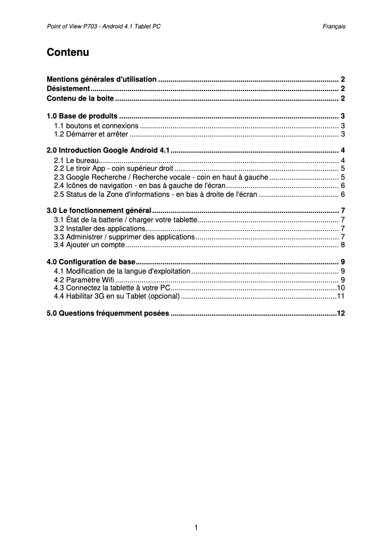 Page n°1 - Manuel utilisateur Point of View Mobii P703