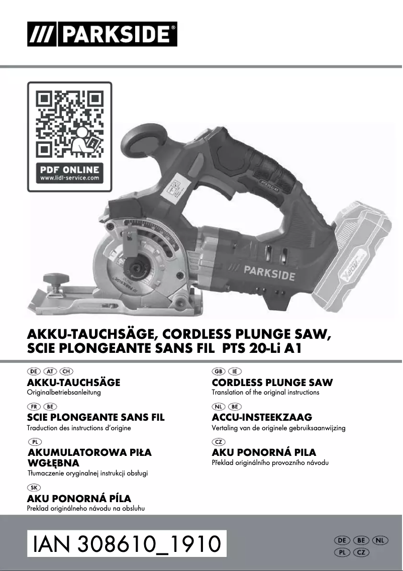 Page n°1 - Manuel utilisateur Parkside PTS 20-Li A1