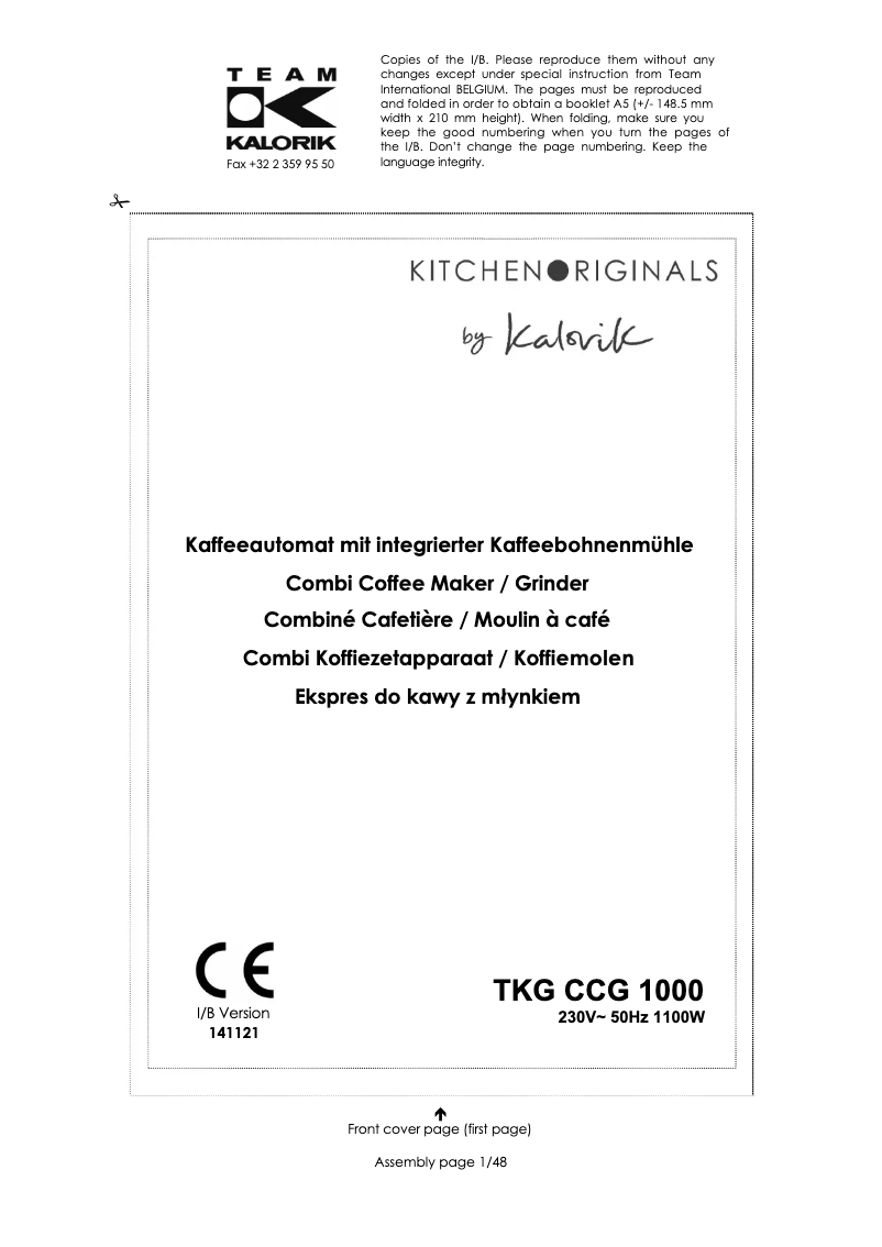 Image de la première page du manuel de l'appareil TKG CCG 1000 KTO