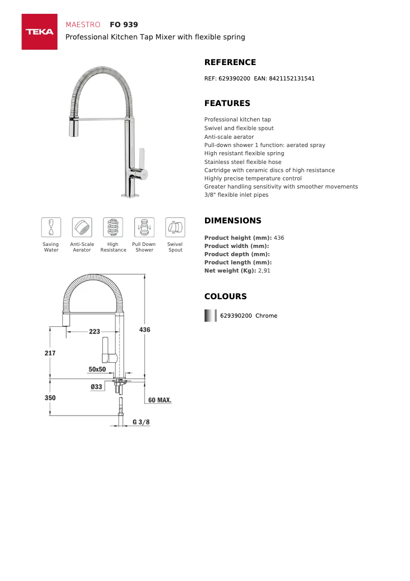 Page 1 of the manual Technical Sheet Teka FO 939