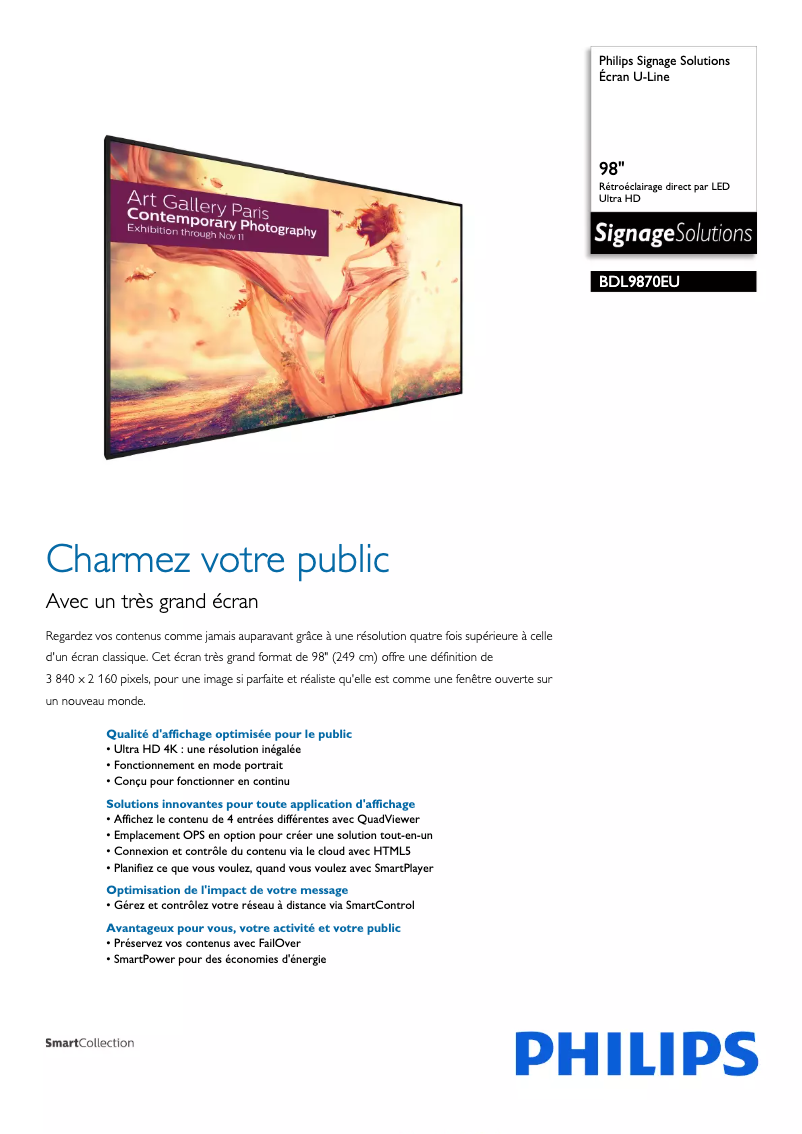 Page 1 de la notice Fiche technique Philips BDL9870EU