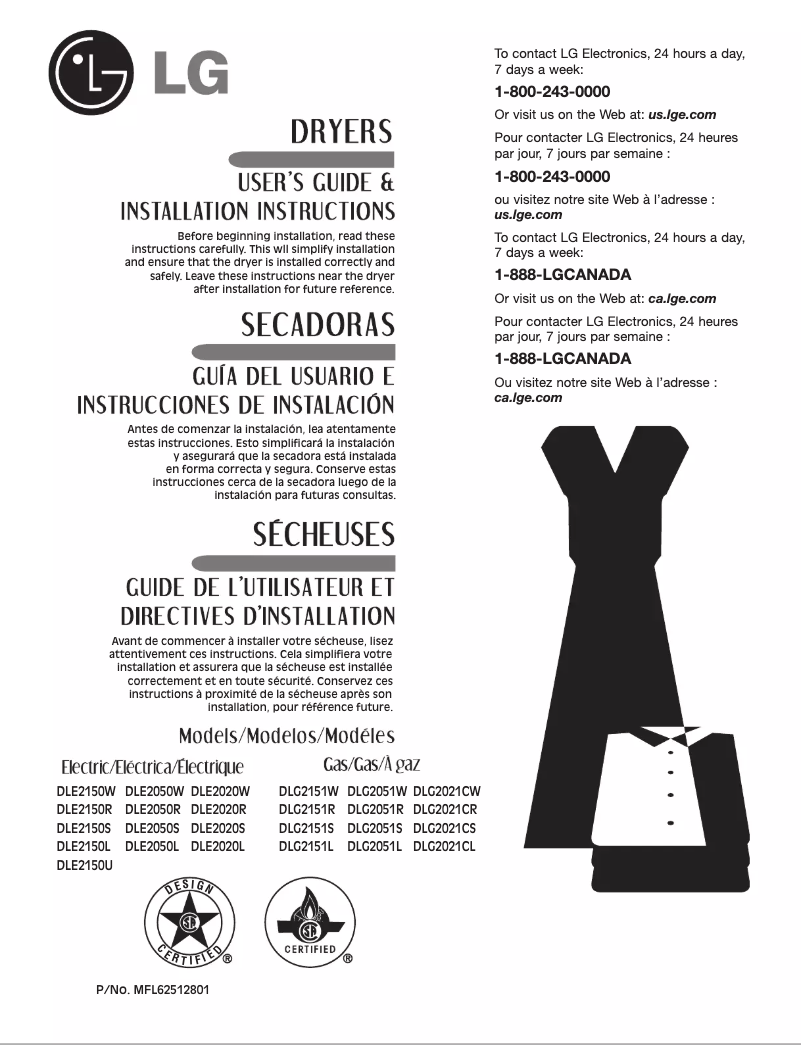 Page 1 de la notice Manuel utilisateur LG DLE2050W