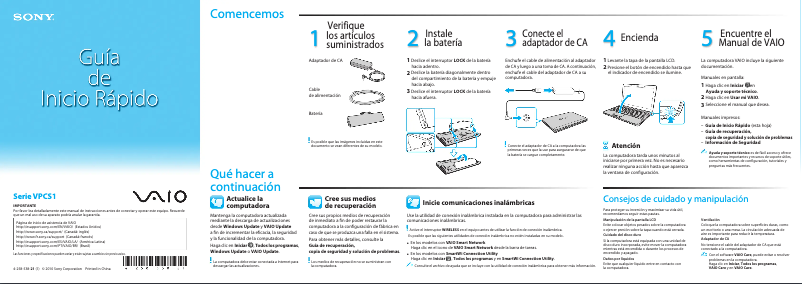 Page n°1 - Guide d'installation Sony Vaio VPCS13SGX