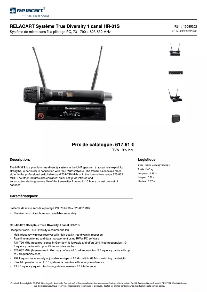 Page n°1 - Fiche technique Relacart HR-31S