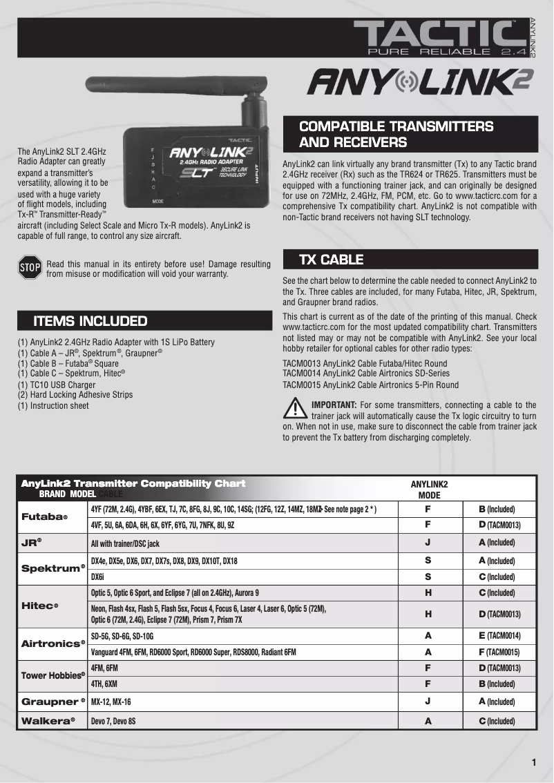 Page 1 de la notice Manuel utilisateur Tactic TACJ2005