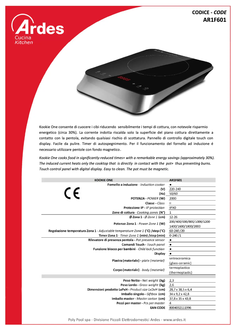 Página 1 del manual Ficha técnica Ardes AR1F601