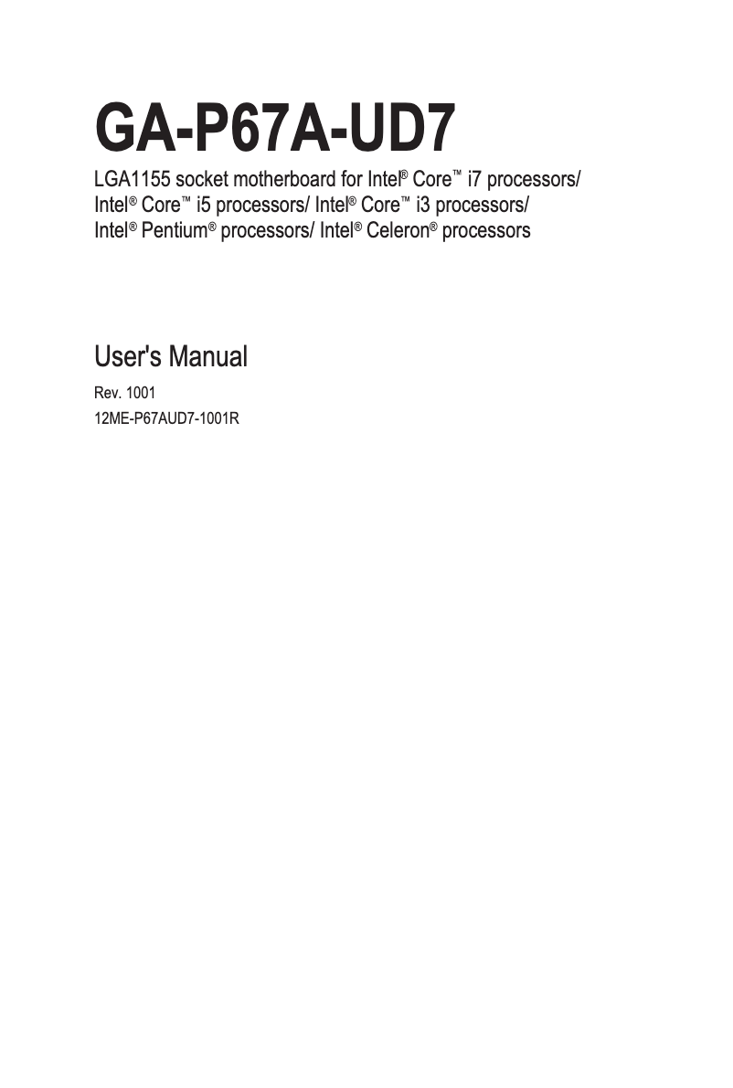 Page 1 de la notice Manuel utilisateur Gigabyte GA-P67A-UD7