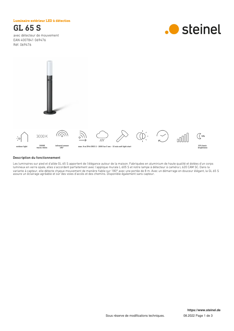 Page n°1 - Fiche technique Steinel GL 65 S