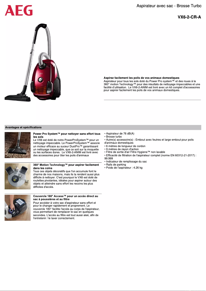 Página 1 del manual Ficha técnica AEG VX6-2-CR-A