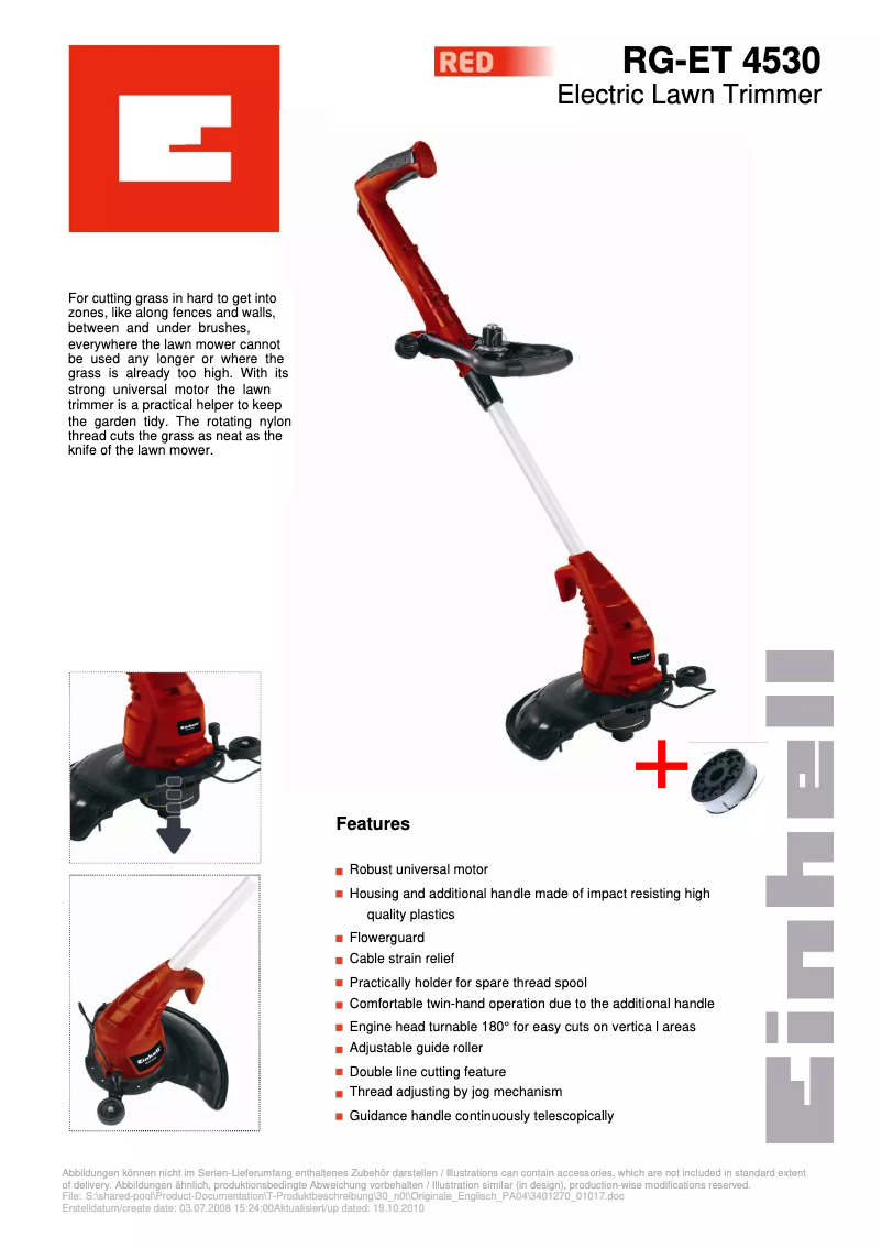 Page n°1 - Fiche technique Einhell RG-ET 4530