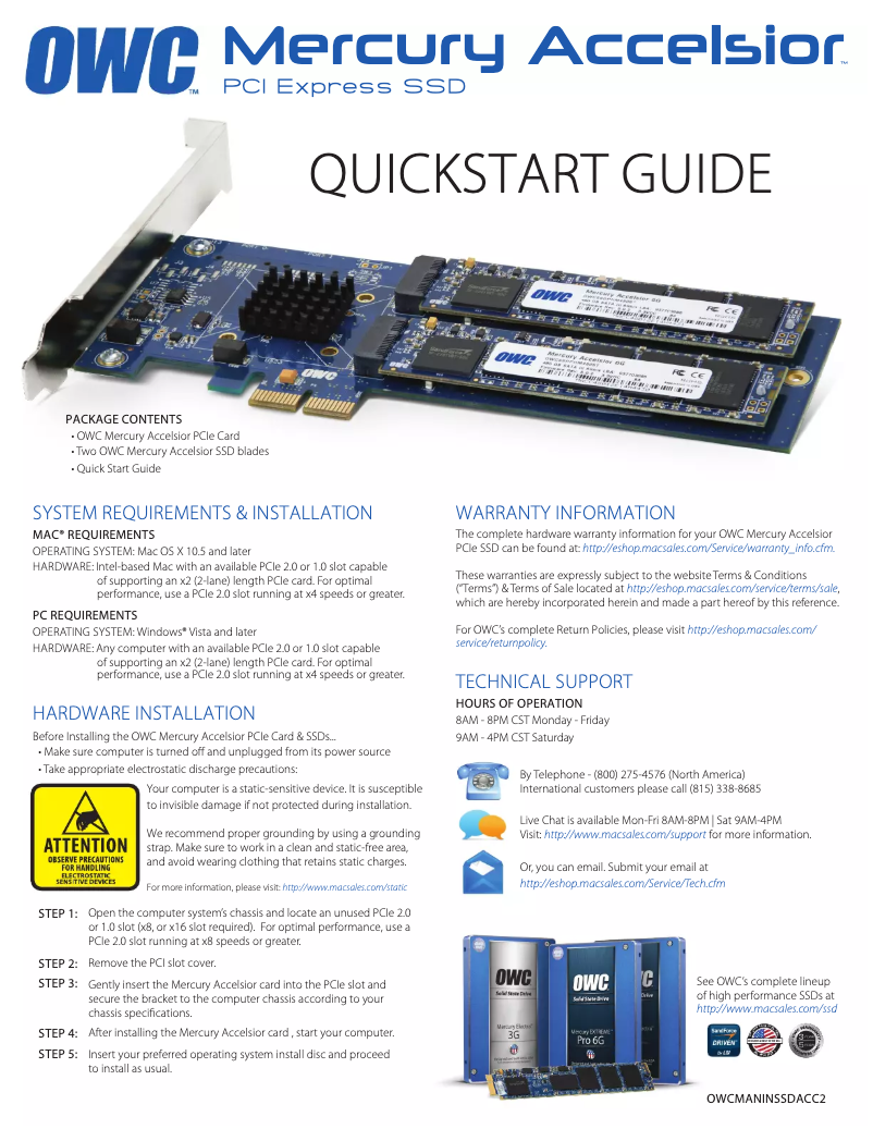 Page 1 de la notice Manuel utilisateur OWC Mercury Accelsior
