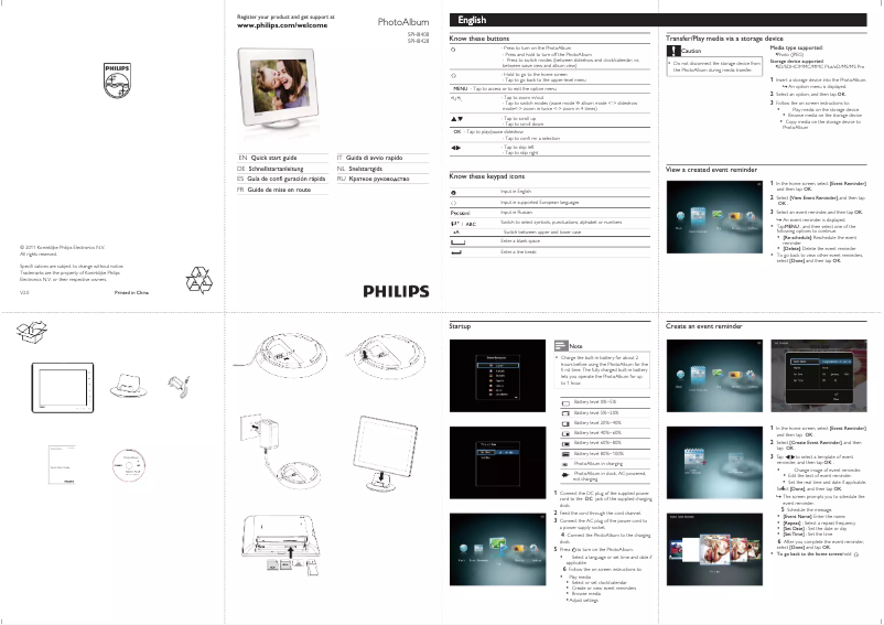 Page 1 de la notice Guide de démarrage rapide Philips SPH8428