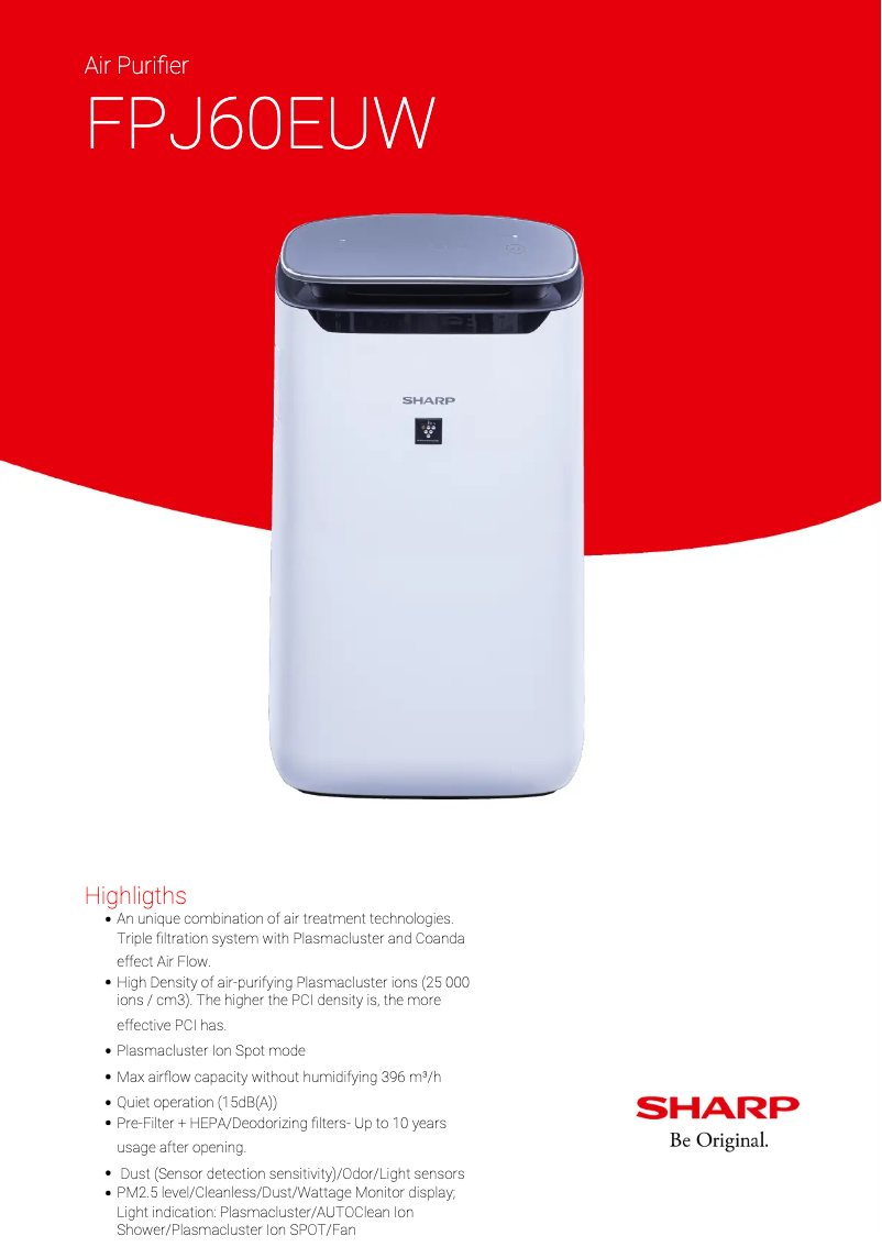 Página 1 del manual Ficha técnica Sharp FPJ60EUW