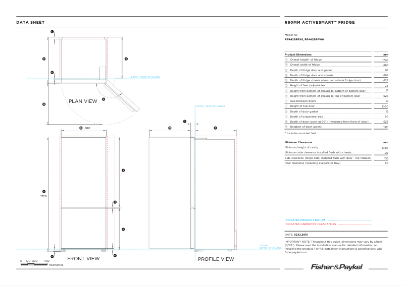 Page n°1 - Fiche technique Fisher & Paykel RF442BRPX6