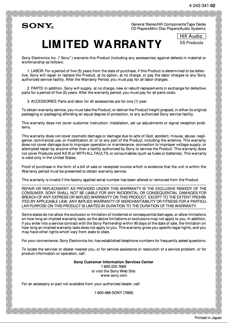 Page 1 de la notice Manuel utilisateur Sony TC-K730ES