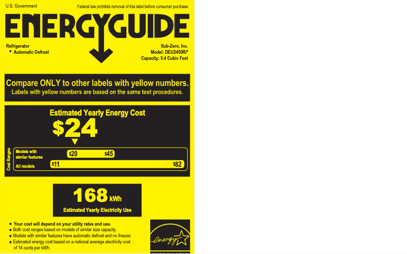 Page 1 de la notice Label énergétique Sub-Zero DEU2450R