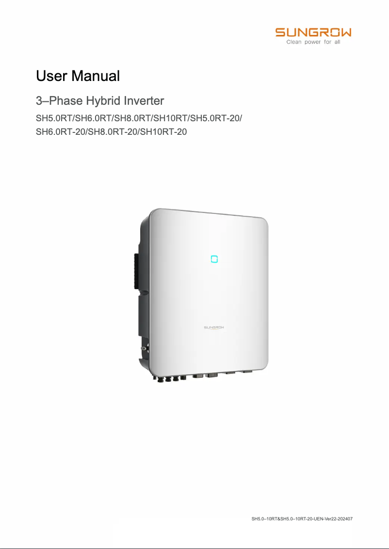 Page 1 de la notice Manuel utilisateur Sungrow SH10RT