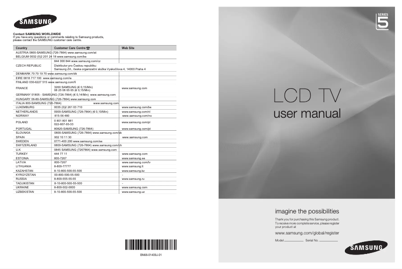 Page n°1 - Manuel utilisateur Samsung LE37A559P4C