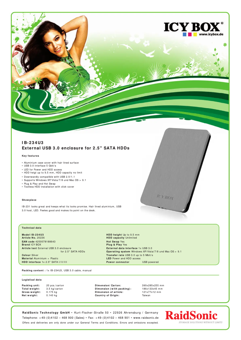 Page 1 de la notice Fiche technique Icy Box IB-234U3