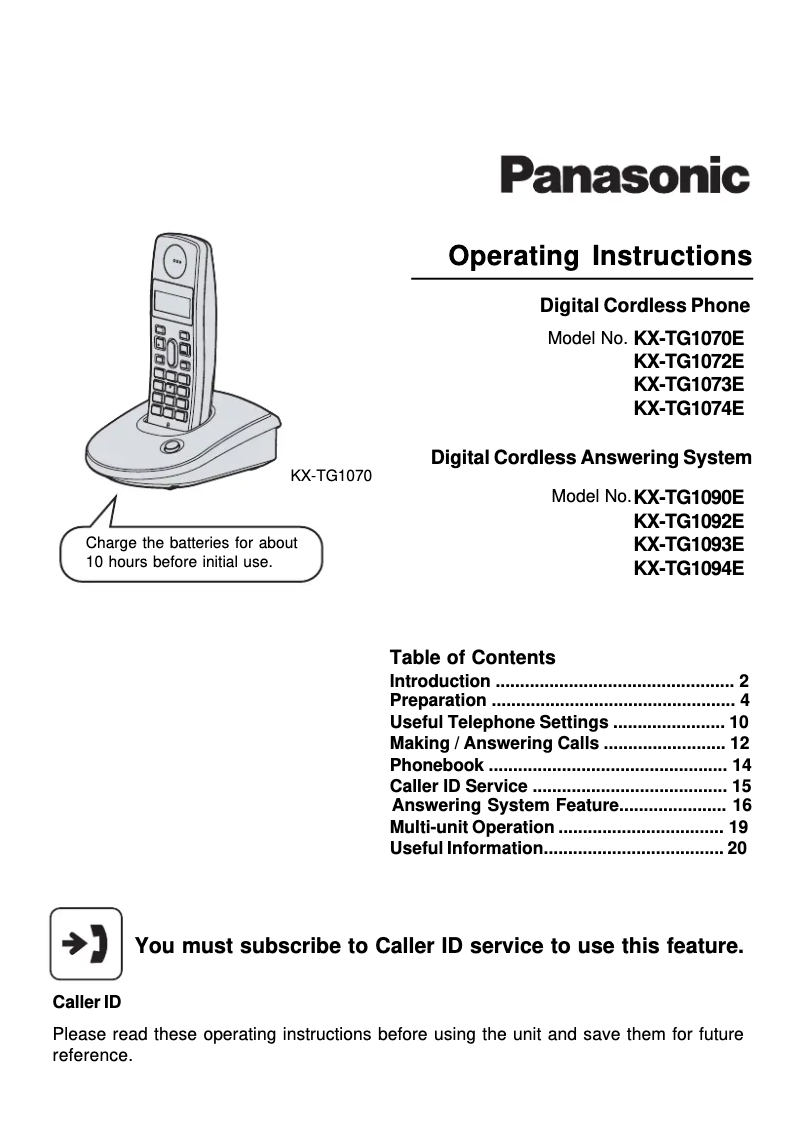 Page n°1 - Manuel utilisateur Panasonic KX-TG1094