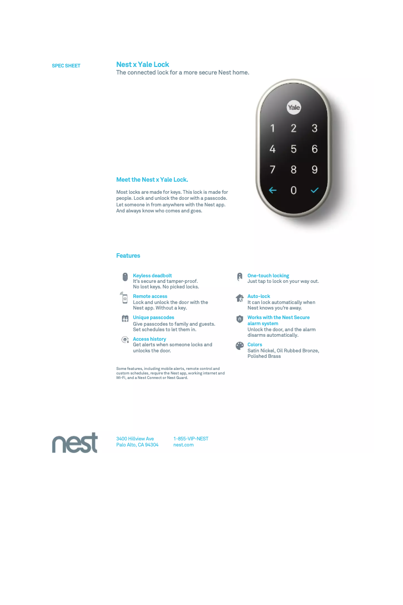 Page n°1 - Fiche technique Nest x Yale Lock