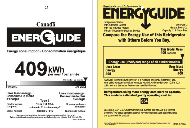 Page 1 de la notice Label énergétique GE GTS12BBMLCC
