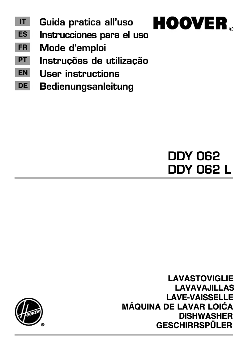 Page n°1 - Manuel utilisateur Hoover DDY 062X/3
