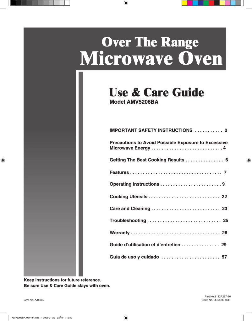 Page 1 de la notice Manuel utilisateur Whirlpool AMV5206BAS
