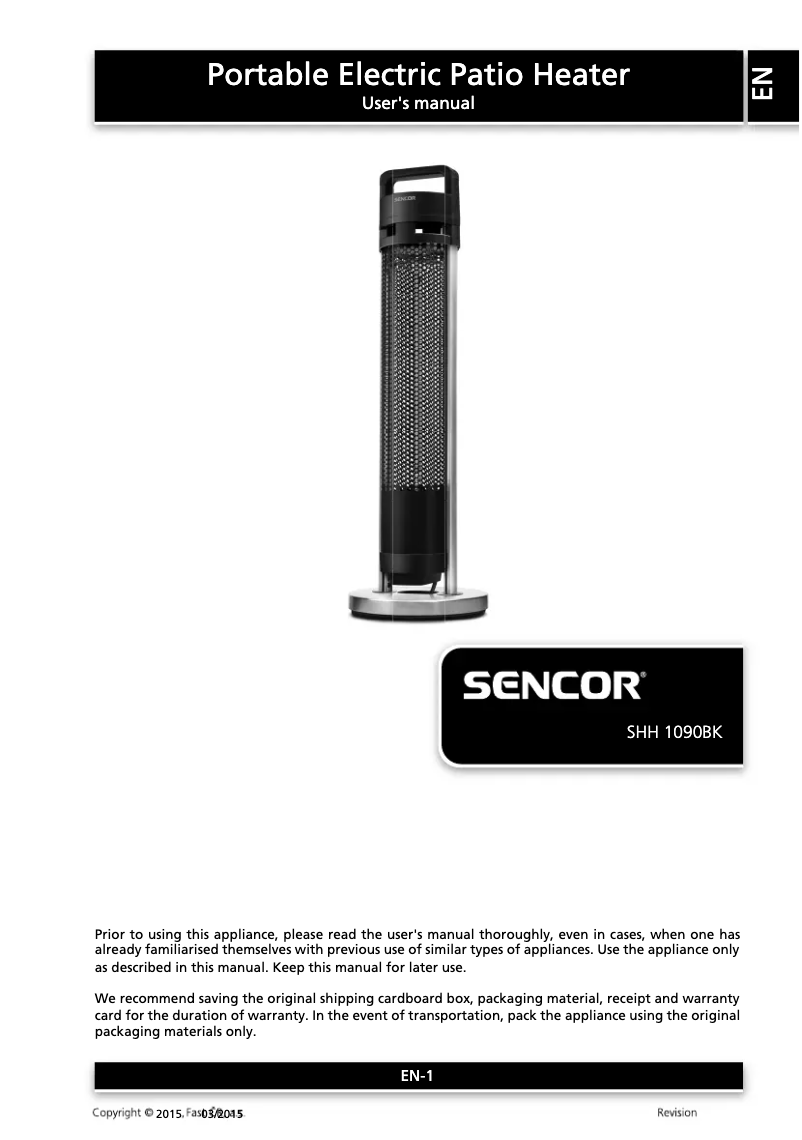 Image de la première page du manuel de l'appareil SHH 1090BK