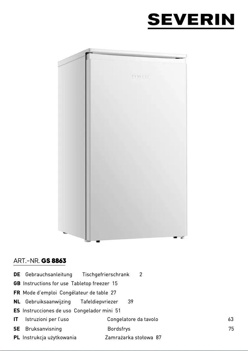 Page 1 de la notice Manuel utilisateur Severin GS 8863