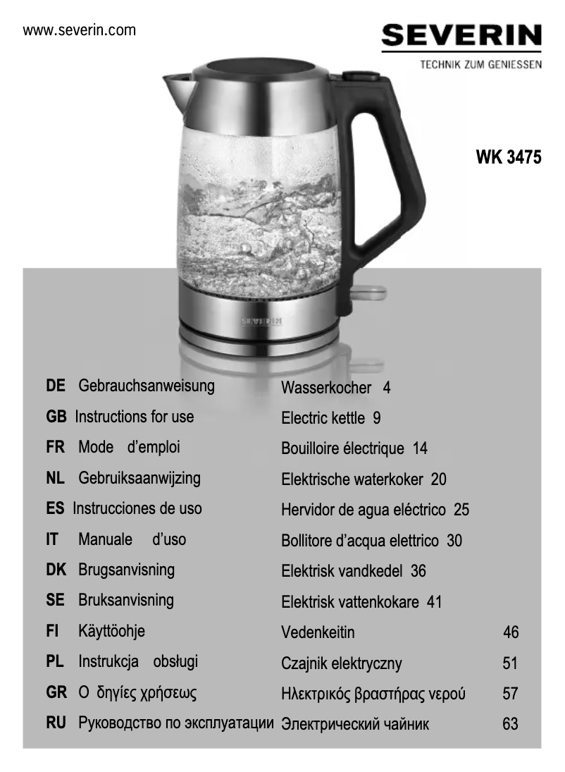 Page n°1 - Manuel utilisateur Severin WK 3475