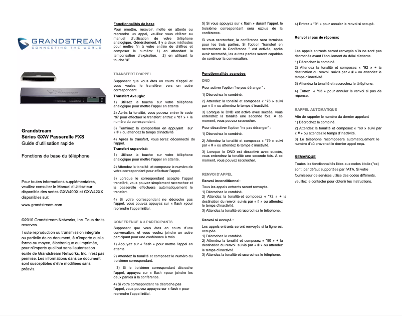 Page 1 de la notice Manuel utilisateur Grandstream GXW-4004